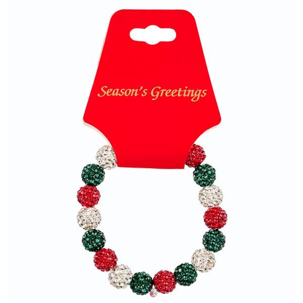 Silver Holiday Bracelet with Red & Green Crystal Beads - image 