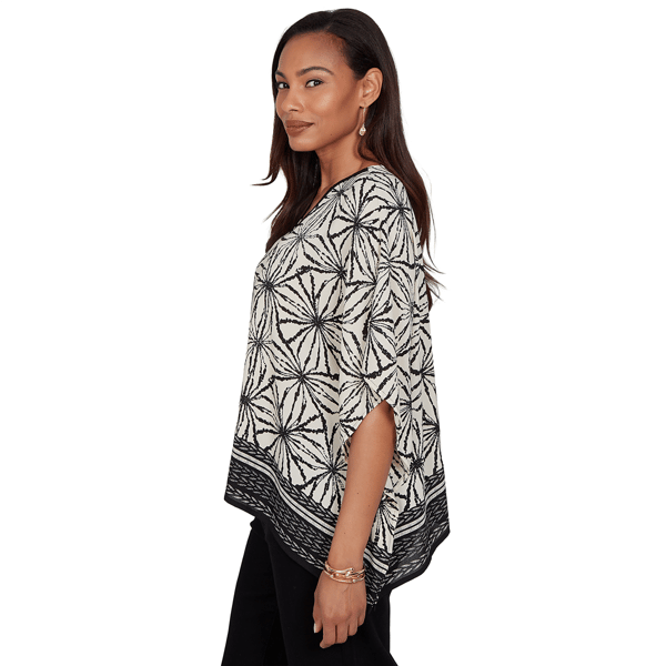 Womens Ruby Rd. Tropical Noir Elbow Sleeve Medallion Blouse