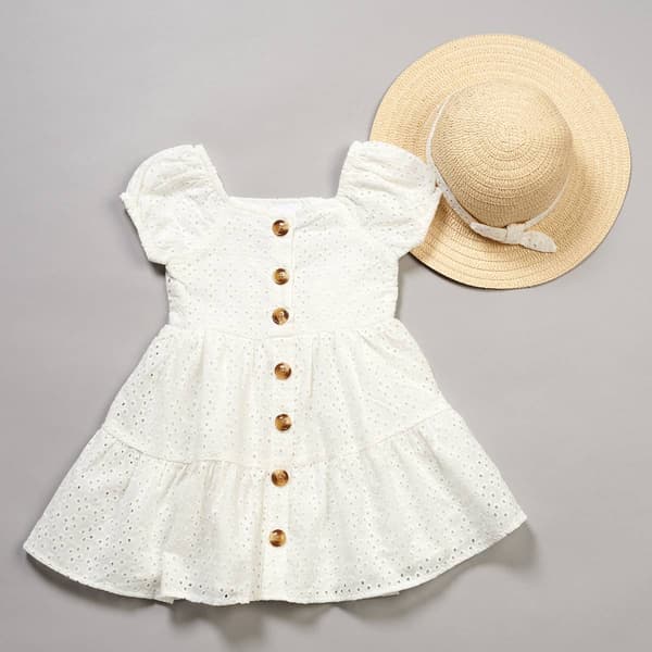 Girls (4-6x) Little Lass® Short Sleeve Eyelet Dress with Sun Hat - image 