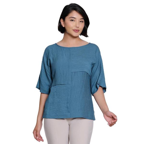 Womens Ali Miles Short Dolman Sleeve Round Neck Textured Top