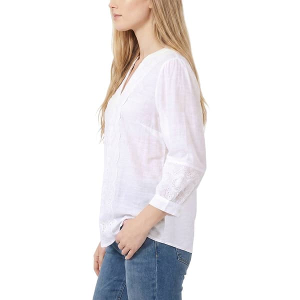 Womens NY Collection 3/4 Sleeve Split Neck Eyelet Lace Blouse