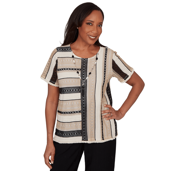 Petite Alfred Dunner Detail Driven Textured Spliced Stripe Blouse - image 
