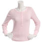 Juniors Pink Rose Polka Dot Rib Long Sleeve Button Up Henley Top - image 1