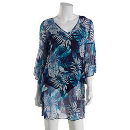 Womens Cover Me Mesh Floral V-Neck Long Sleeve Tunic Cover-Up