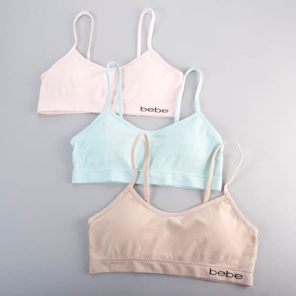 Girls Bebe 3pk. Seamless Jacquard Logo Bralette - image 