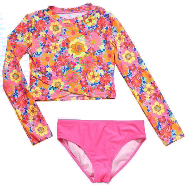 Girls &#40;7-12&#41; Bmagical 2pc. Floral Rash Guard & Solid Swim Set