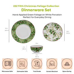 222 Fifth Christmas Foliage 12pc. Porcelain Dinnerware Set