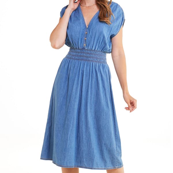 Womens Tommy Hilfiger Sport Smocked Waist Chambray Midi Dress