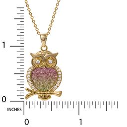 Yellow Gold Plated Cubic Zirconia and Rainbow Glitter Owl Pendant