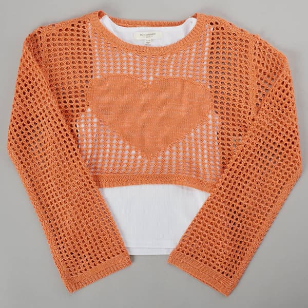 Girls (7-16) No Comment 2Fer Long Sleeve Crochet Heart Top & Tank - image 
