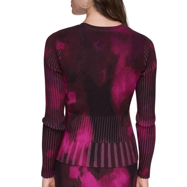 Womens DKNY Long Sleeve Blurred Abstract Mix Rib Sweater