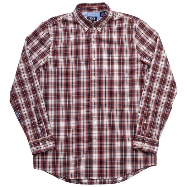 Mens Chaps Plaid Button Down Shirt Red Clay Boscovs