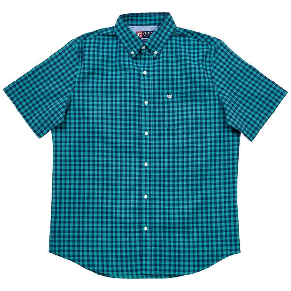 Mens Chaps Checkered Short Sleeve Button Down Shirt - Mint Leaf - image 