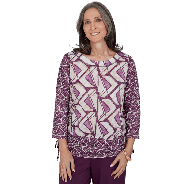 Womens Alfred Dunner Good To Go 3/4 Sleeve Geometric Blouse - image 