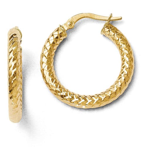 Gold Classics&#40;tm&#41; 14kt. ForeverLite Polished Textured Hoops - image 