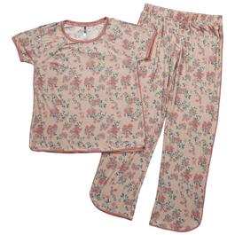 Womens IZOD&#40;R&#41; Short Sleeve Floral Tee Dolphin Hem Pants Pajama Set
