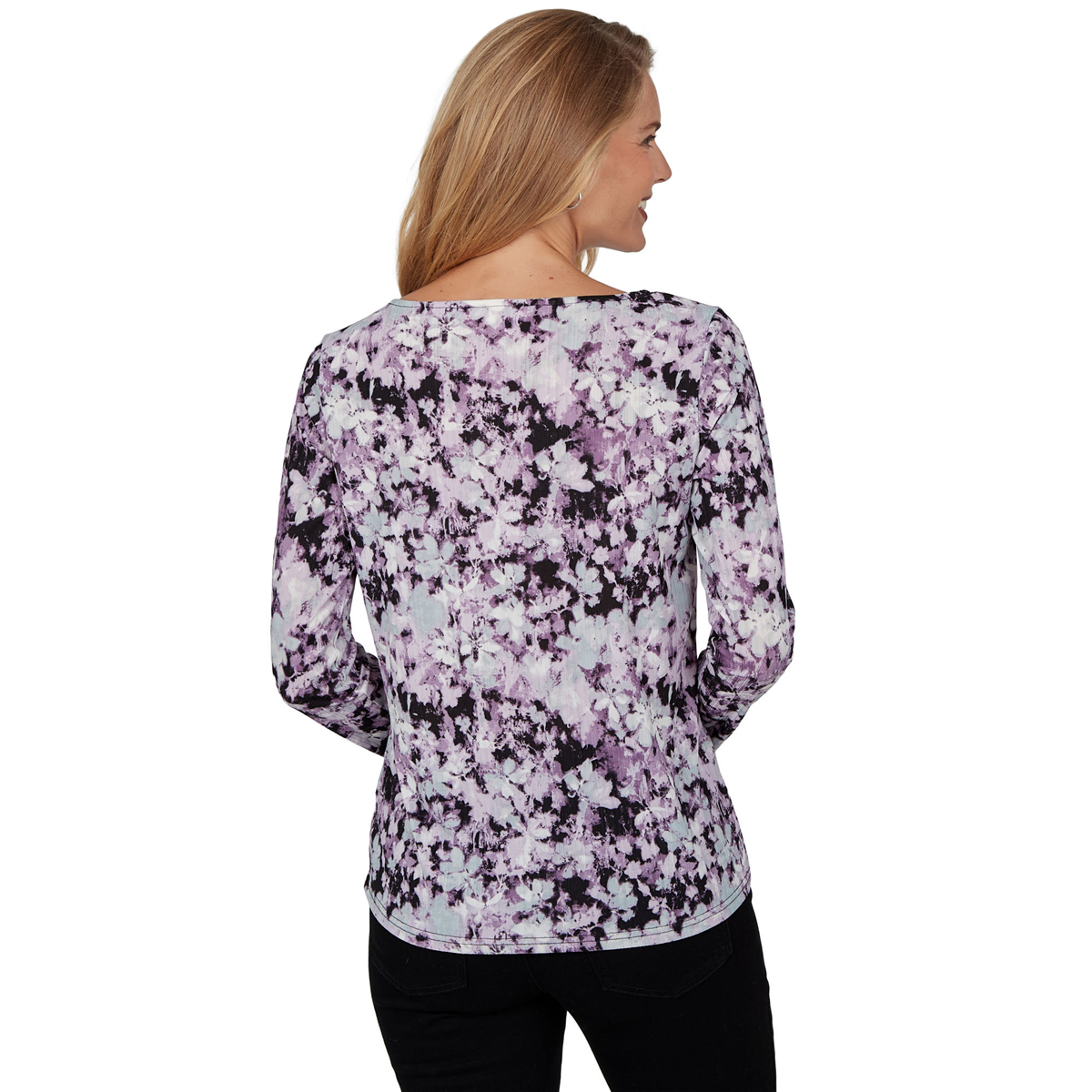 Womens Emaline Lavender Revelry Abstract Floral Blouse
