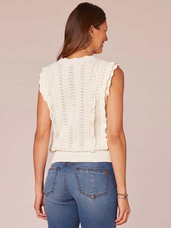 Womens Democracy Scallop Edge Crochet Sweater