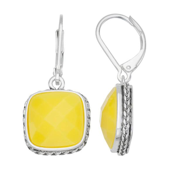 Napier Silver-Tone & Yellow Illusion Square Leverback Earrings - image 