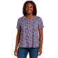 Plus Size Napa Valley Short Sleeve Pleat Floral Henley Blouse - image 1