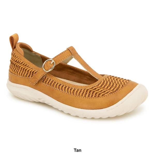 Womens JBU Summer Memory Foam T-Strap Flats