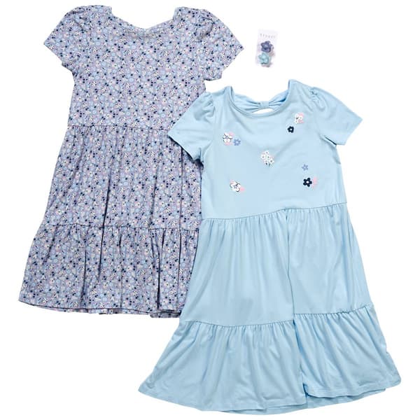 Girls (4-6x) BTween(R) 2pk. Short Sleeve Floral Tiered Dresses - image 
