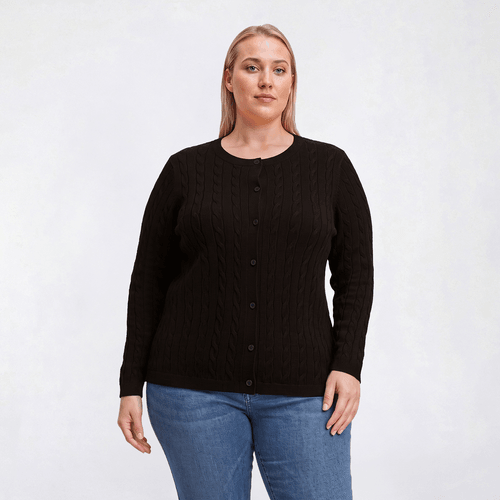 Plus Size Preswick & Moore® Long Sleeve Cable Button Cardigan