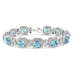 Haus of Brilliance Blue Topaz & 1/10ctw. Diamond Tennis Bracelet