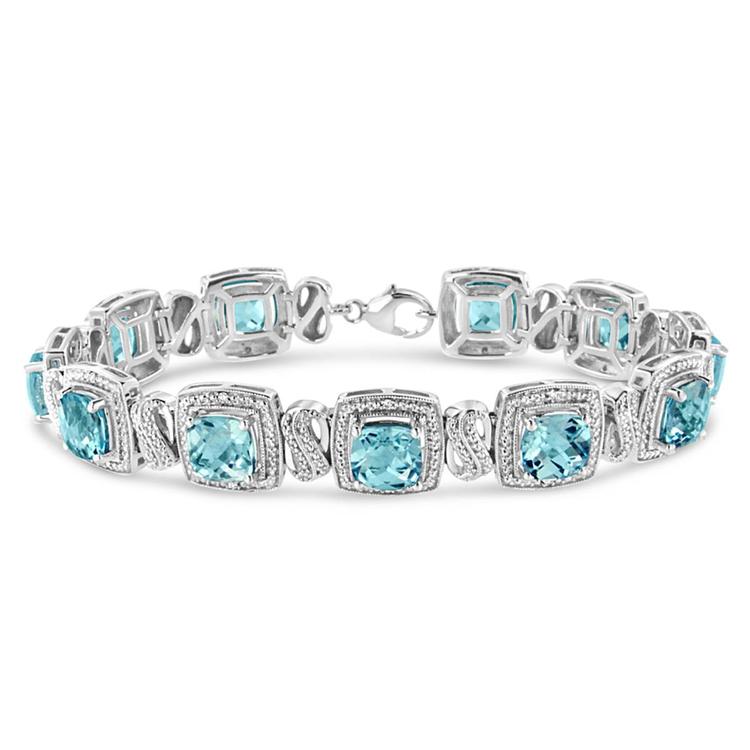 Haus of Brilliance Blue Topaz & 1/10ctw. Diamond Tennis Bracelet