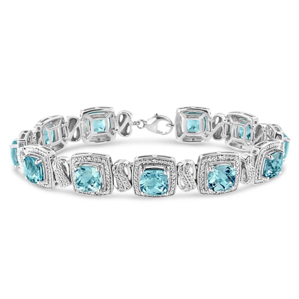 Haus of Brilliance Blue Topaz & 1/10ctw. Diamond Tennis Bracelet
