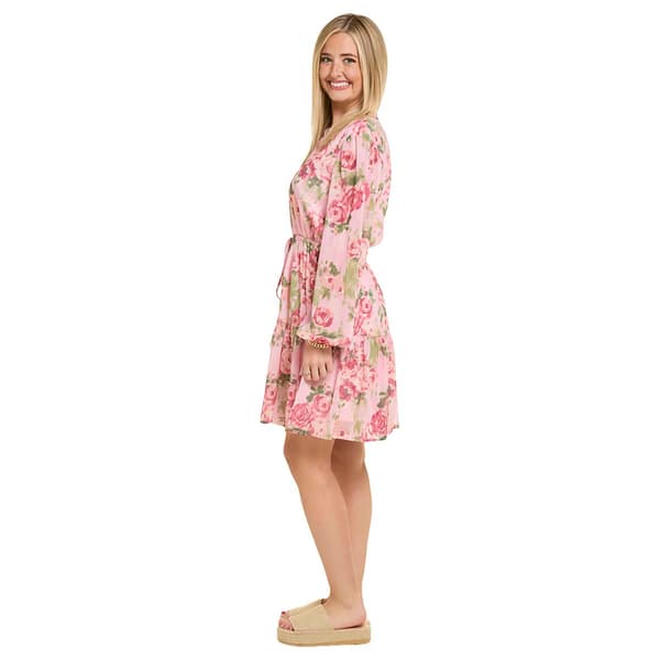 Womens Absolutely Famous Long Sleeve Floral Tier Midi Dress
