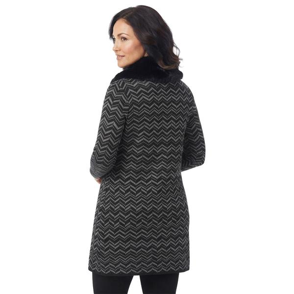 Plus Size Kasper Long Sleeve Fur Collar Metallic Chevron Cardigan