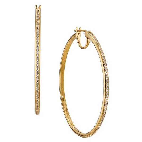 Ava Nadri 18kt. Gold Plated Bass Large Pave Hoop Drop Earrings - image 