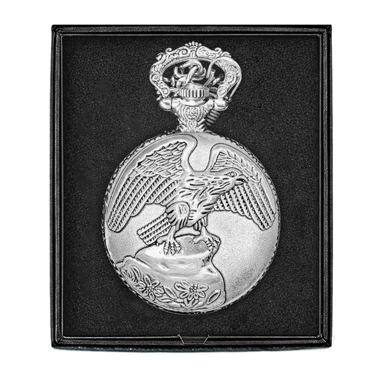 Mens Silver Alloy Engraved Eagle Pocket Watch - 37740