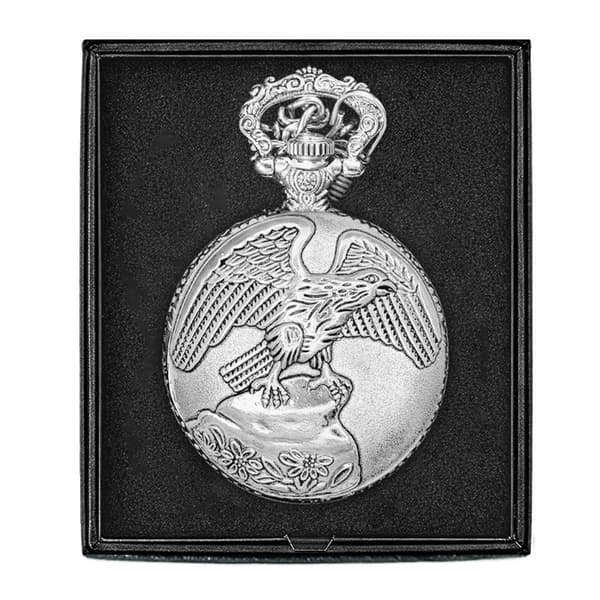 Mens Silver Alloy Engraved Eagle Pocket Watch - 37740