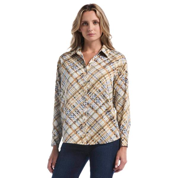 Womens Rafaella(R) Long Sleeve Button Front Plaid Blouse