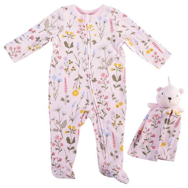 Baby Girl &#40;NB-9M&#41; Sterling Baby Floral Footie w/ Bear Plush - image 