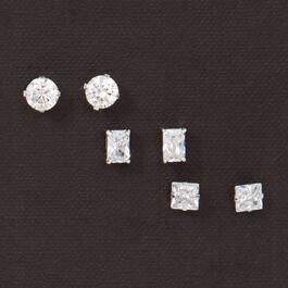Set of 3 Sterling Silver & Multi Shape CZ Stones Earrings