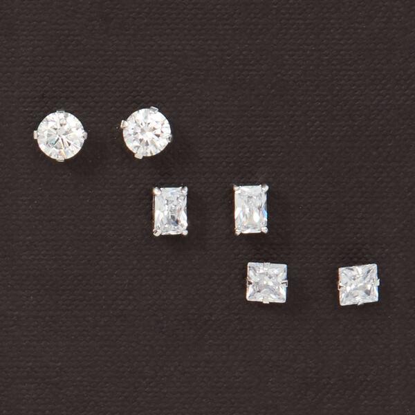 Set of 3 Sterling Silver & Multi Shape CZ Stones Earrings - image 