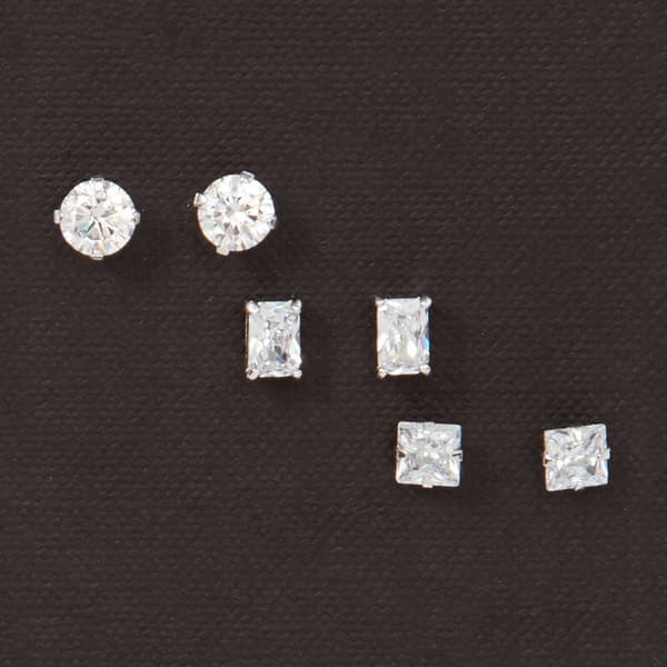 Set of 3 Sterling Silver & Multi Shape CZ Stones Earrings - image 