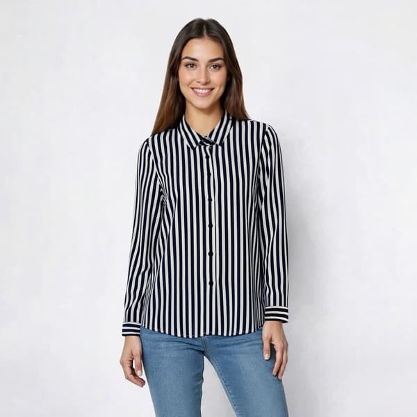 Womens Anne Klein Long Sleeve Stripe Utility Casual Button Down - image 