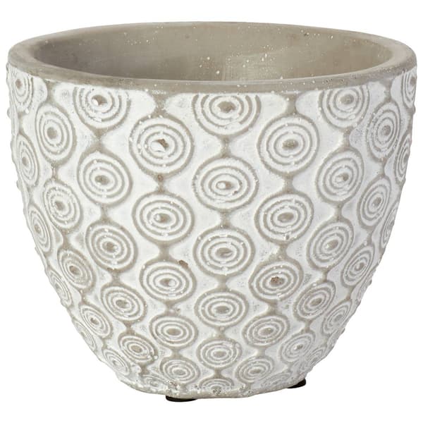 Embossed Concentric Circles 6.25in. Cement Round Pot - image 