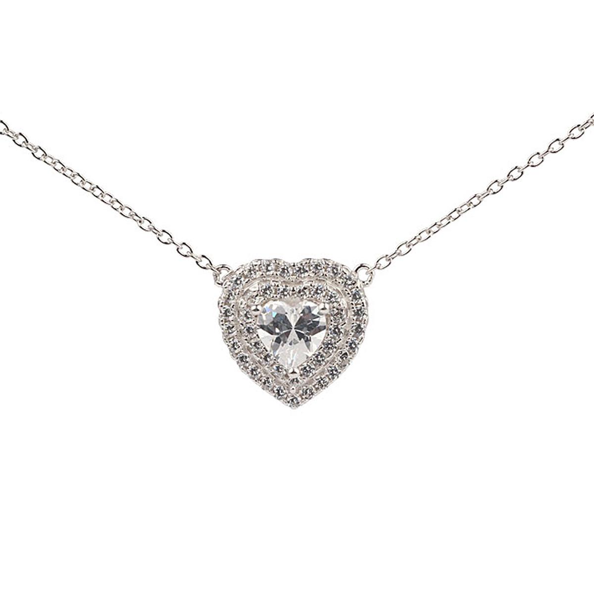 Triple Row Sterling Silver CZ Heart Necklace