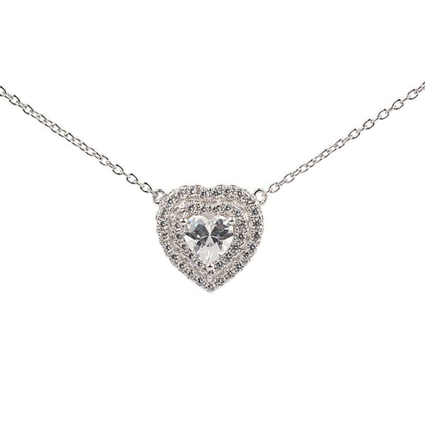 Triple Row Sterling Silver Cubic Zirconia Heart Necklace - image 