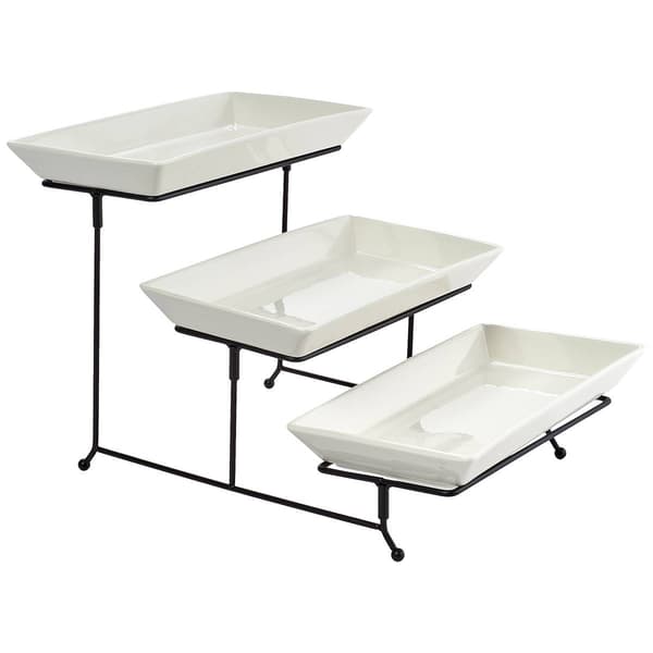Famous Brand  3 Tier Ceramic Serving Platter with Wire Rack - image 