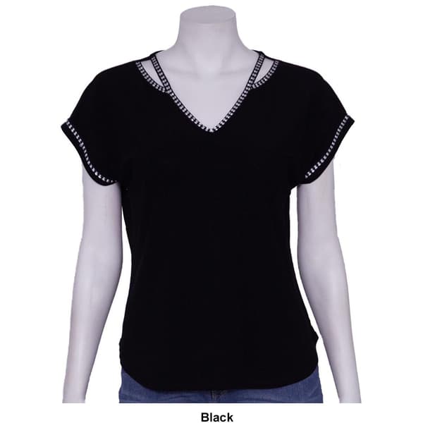 Womens 89th & Madison Short Sleeve Jaquard Dolman Blouse