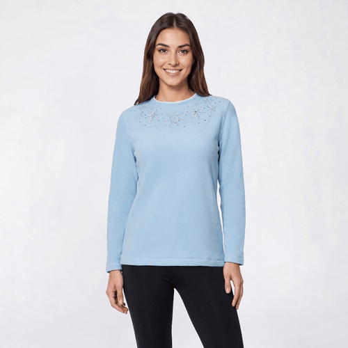 Petite Bonnie Evans Long Sleeve Snowflake Fleece Sweater