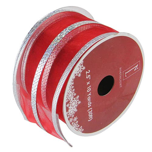 Northlight Seasonal 12 Spools Red & Silver Striped Ribbon - image 