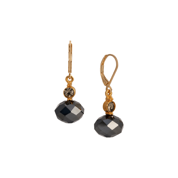 1928 14kt. Gold-Tone Rondell Black Crystal Drop Earrings