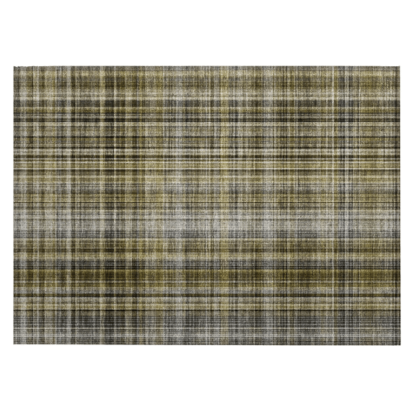 HomeRoots Green Beige & Grey Plaid Non Skid Accent Rug